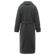 back detail of long boucle coat