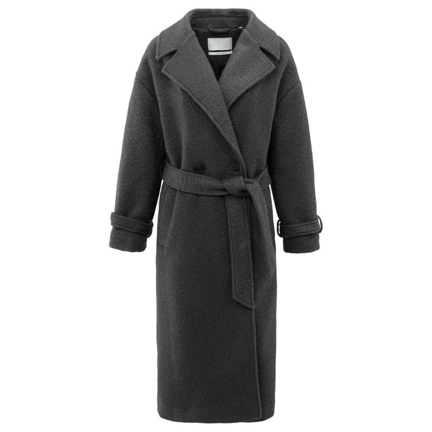 Long Bouclé Coat with belt and oversized fit in Anthracite Melange colour