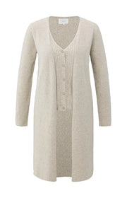 Long cardigan with cable-knit gilet layer