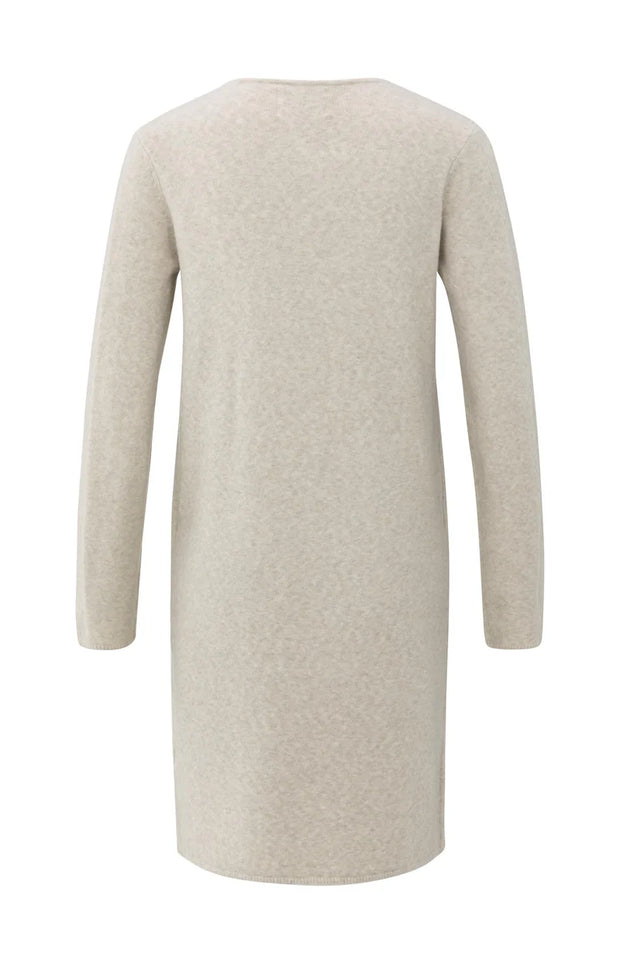 Long cardigan with cable-knit gilet layer
