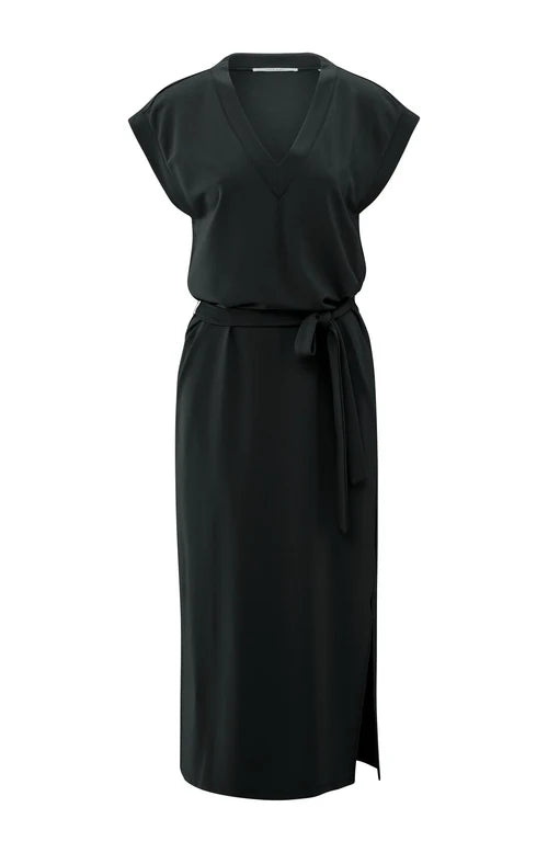 Long V-Neck T-Shirt Dress, Black