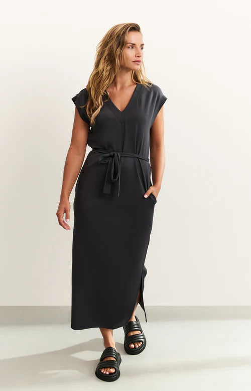 Yaya Long V-Neck T-Shirt Dress, Black