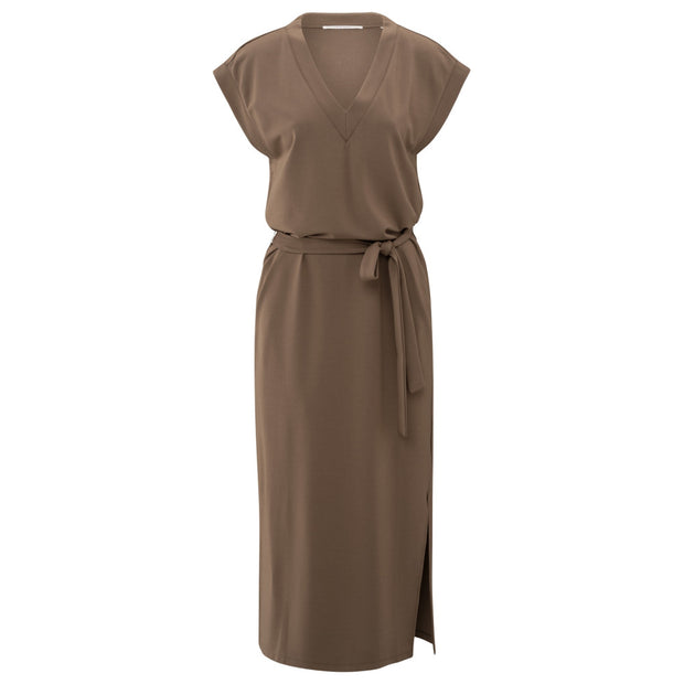 Long V-Neck T-Shirt Dress in Brown
