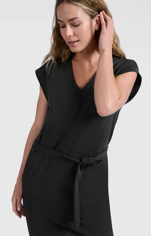 Long V-Neck T-Shirt Dress, Black