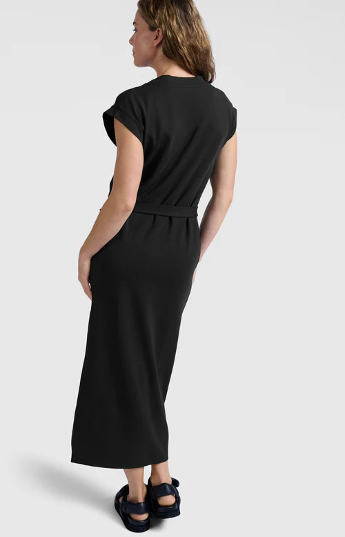 Long V-Neck T-Shirt Dress, Black