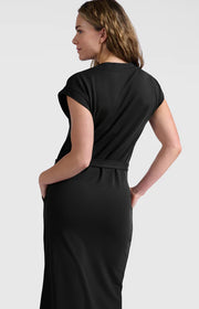 Long V-Neck T-Shirt Dress, Black