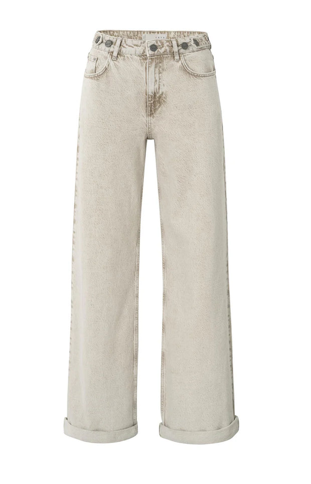 Light-colored roll hem jeans on a white background, YAYA