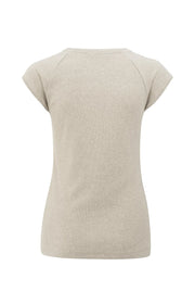 Beige mixed fabric T-shirt with plain sleeves