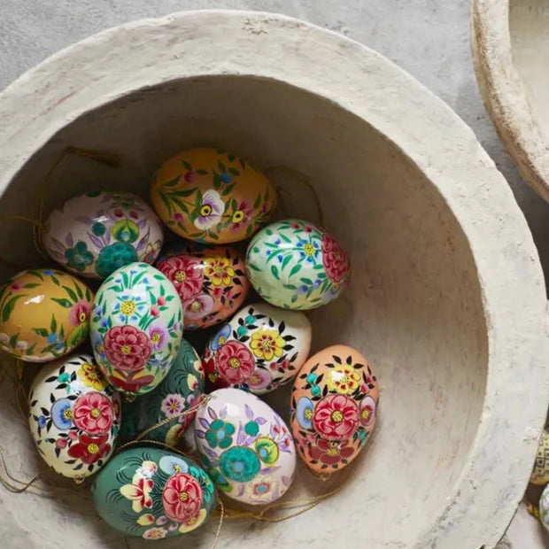 Hand Painted Paper Mache Eggs in bowl