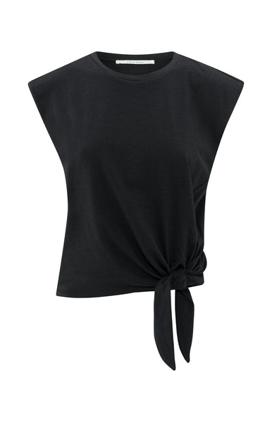 Sleeveless Black Top with Knot Detail