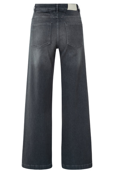reverse detail of Loose fit Jeans with high waist and wide legs- Grey Denim