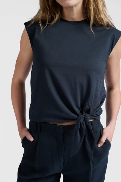 Sleeveless Black Top with Knot Detail