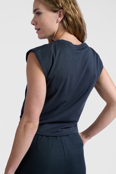 Sleeveless Black Top with Knot Detail