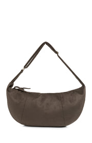 Brown Faux Suede Crossbody Bag with Zip