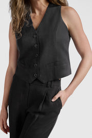 Linen Blend Washed Black Waistcoat
