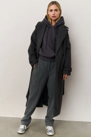 Yaya Long Bouclé Coat with belt and oversized fit 