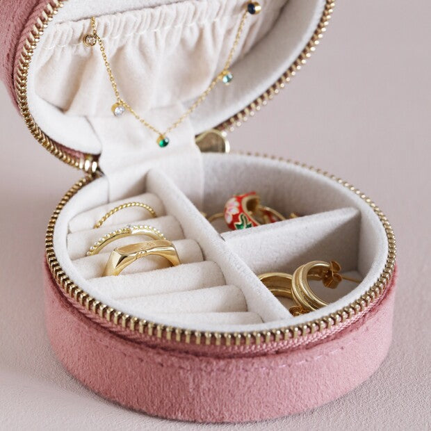 Rose Pink Velvet Travel Jewellery Case - inside detail