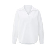 White Poplin blouse with polo collar and V-neck