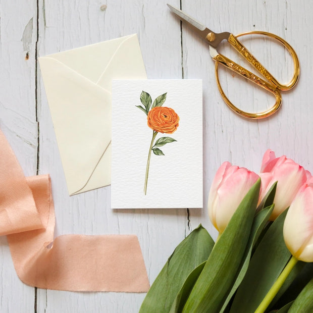 Mini Ranunculus Watercolour Greeting Card