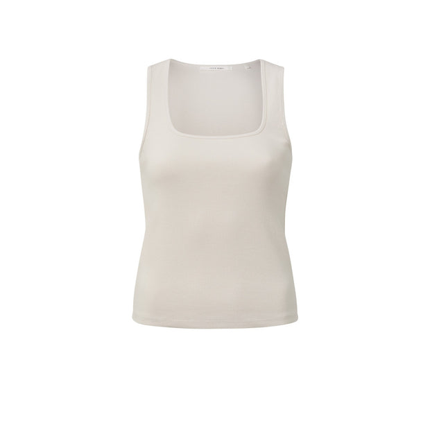 Beige Rib knitted singlet with square neck in organic cotton