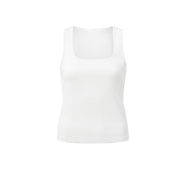 White Rib knitted singlet with square neck in organic cotton