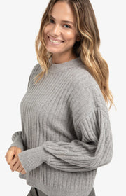 Grey Ribbed Sweater With Round Neck and Long Sleeves