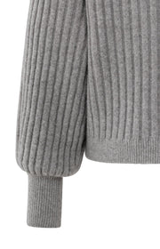 Grey Ribbed Sweater With Round Neck and Long Sleeves