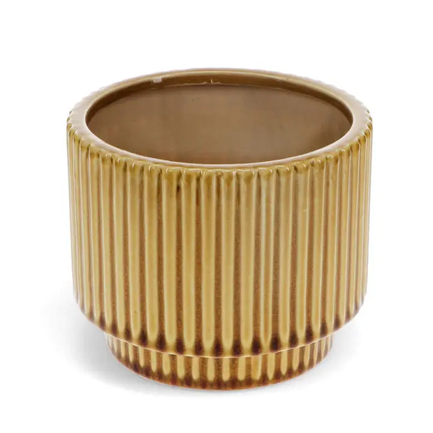 Ridged Plant Pot - Mustard