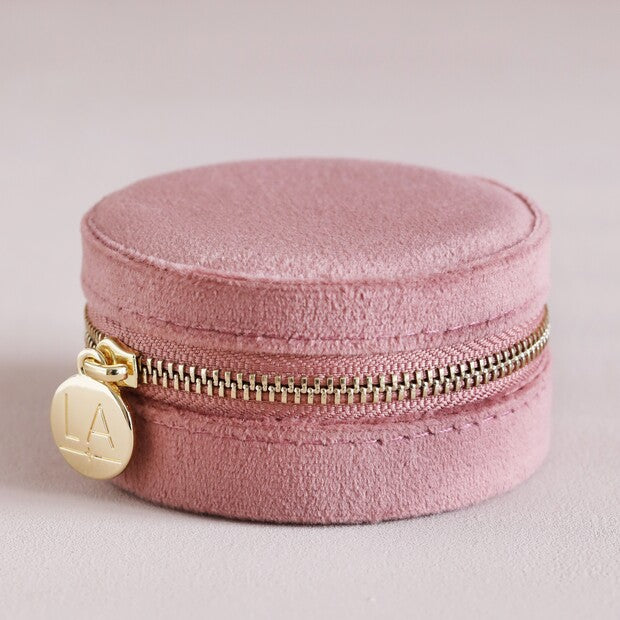 Rose Pink Velvet round Jewellery Case - from victoria shop