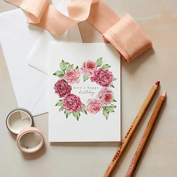 Rose Wreath Watercolour Greeting Card - from victoria shop