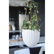 Sigrid White Ceramic Hanging Planter with plant 