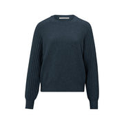 Soft Ribbed Navy Blue Sweater with Round Neck