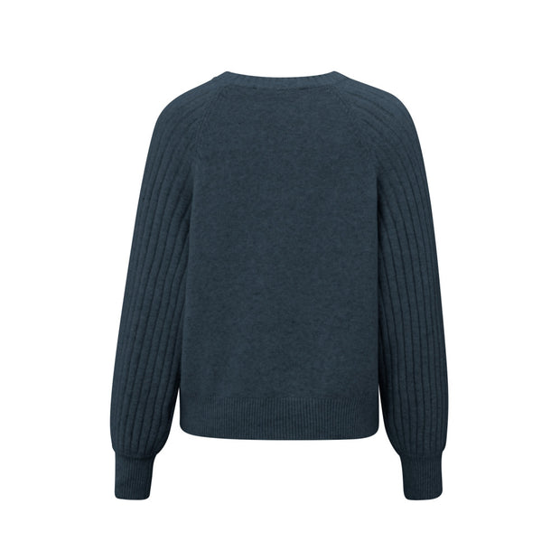 Soft Ribbed Navy Blue Sweater with Round Neck