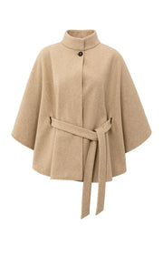 Camel Soft Woven Poncho With Collar and Belt