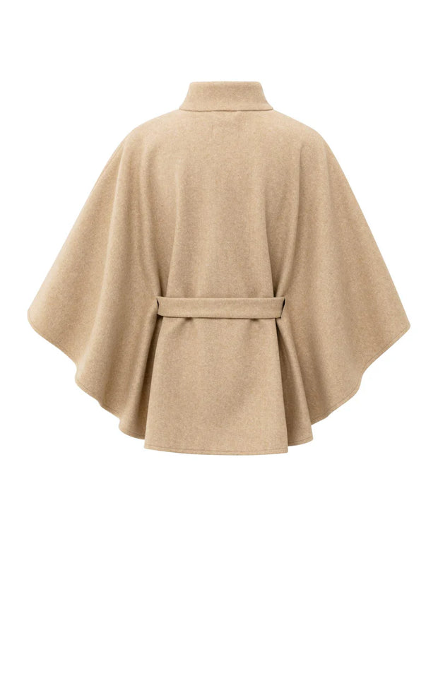 Camel Soft Woven Poncho With Collar and Belt