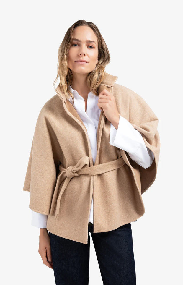 Camel Soft Woven Poncho With Collar and Belt