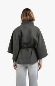 Soft Woven Poncho With Collar and Belt