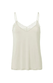 Strappy v neck top with lace detail, in sand 