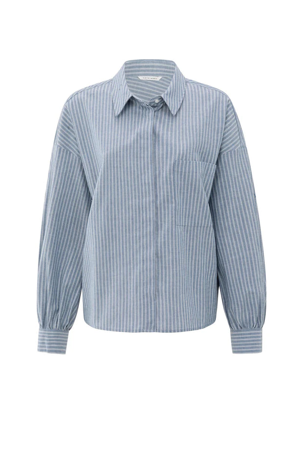 Striped blouse with chest pocket and long sleeves