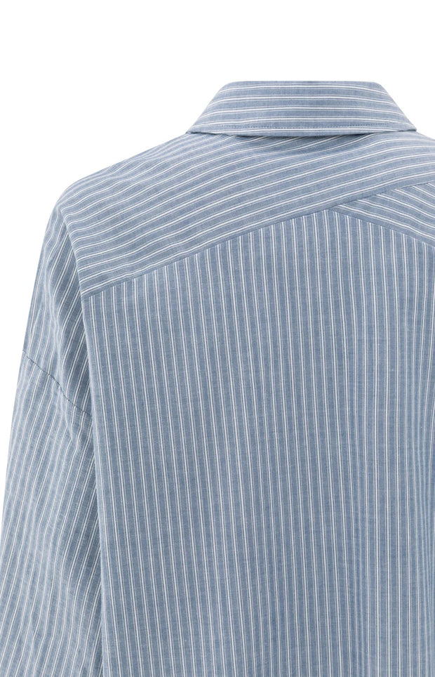 Striped blouse with chest pocket and long sleeves
