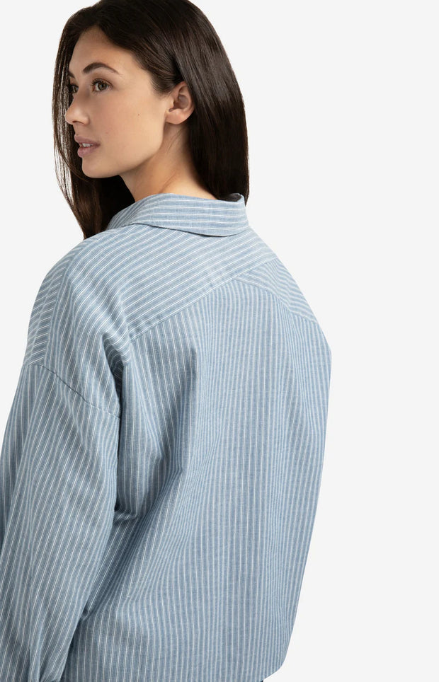 Striped blouse with chest pocket and long sleeves