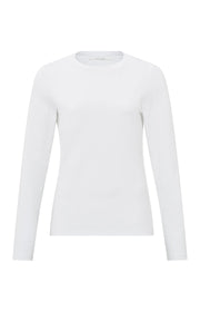 Classic round neck, long sleeve top in white