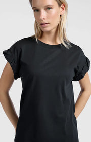 T-Shirt with Round Neck and pleated, rolled up sleeves