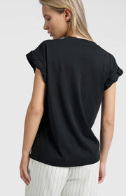 T-Shirt with Round Neck and pleated, rolled up sleeves