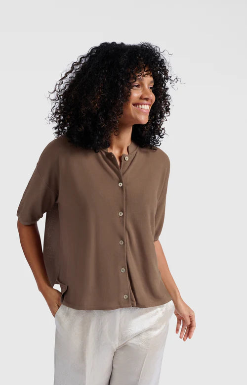 Yaya Textured cardigan with short sleeves