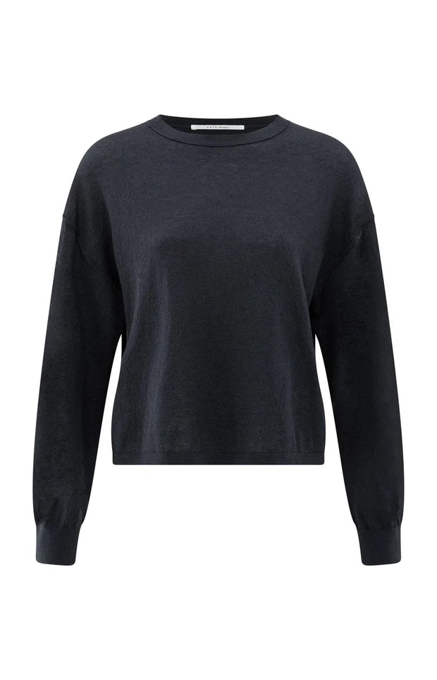 Textured knitted sweater with round neckline