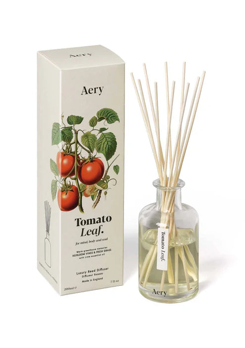 Aery Tomato Leaf diffuser with packaging on a white background