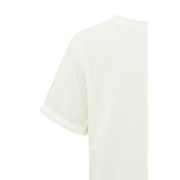 Top with round neck and short sleeves with fringes in cotton