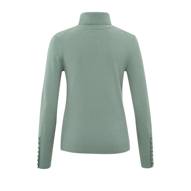 Jade Green Turtleneck Long Sleeve Sweater - reverse detail with buttons