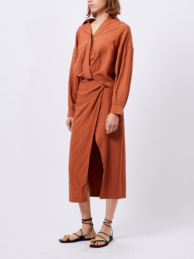 ARIETTE LINEN BLEND TUCK SHIRT
